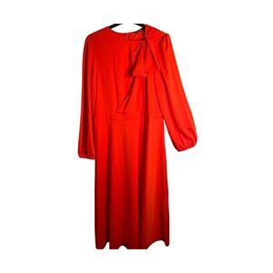 BTFBM Red Dress Size XL Midi Long Sleeve Cinch Waist Back Zip Stretch NWT